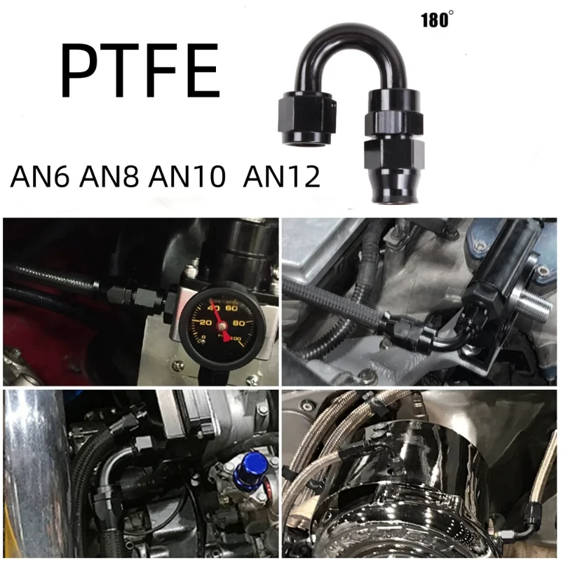 

180 Degree PTFE AN6 AN8 AN10 AN12 Car Hose End Fitting Hose Adapter For Swivel Oil Fuel Line Aluminium Alloy Engine Parts