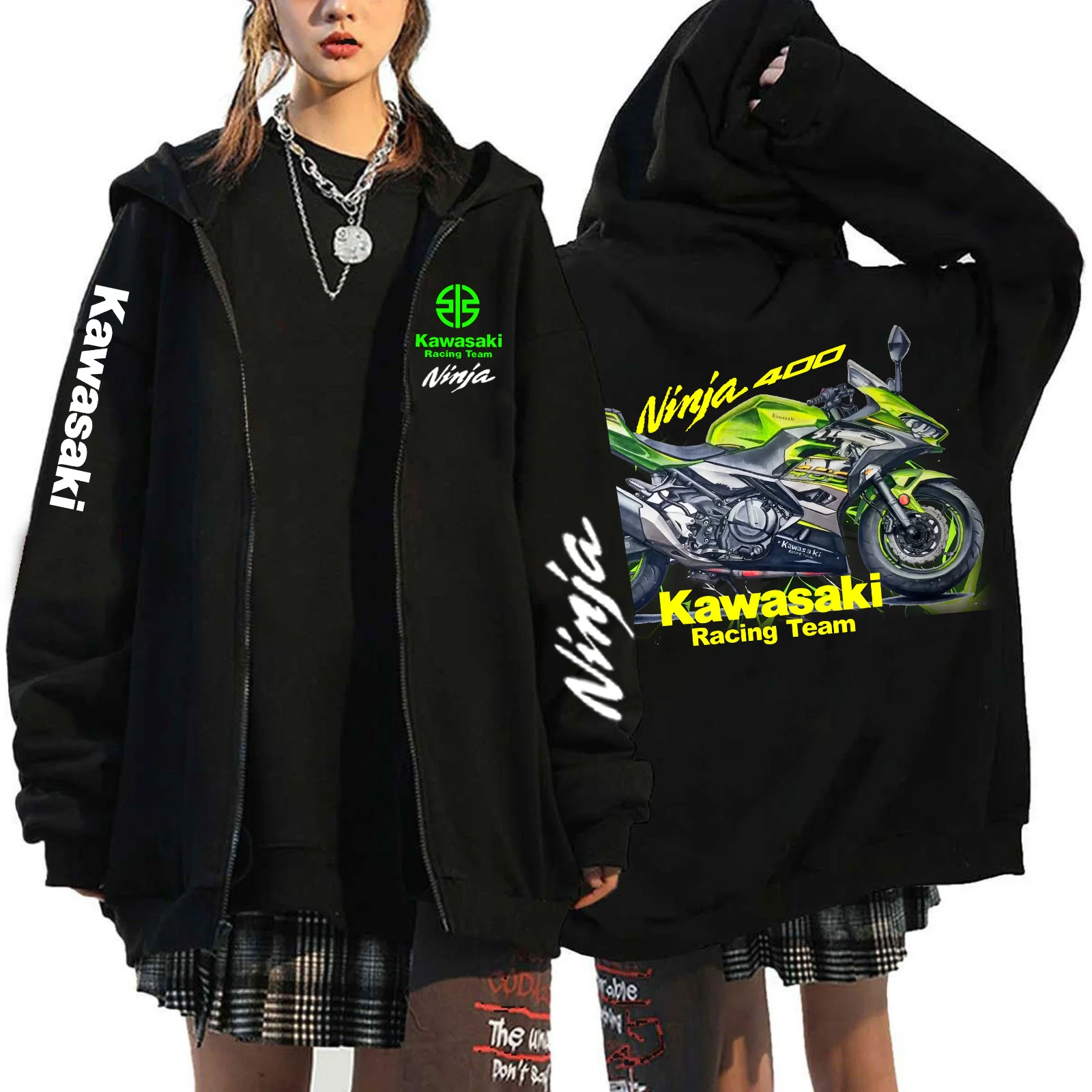 New 2024 Kawasaki Motorcycle Enthusiast 2D Printed Exquisite Pattern Zipper Hoodie Ninja 400 H2R Model