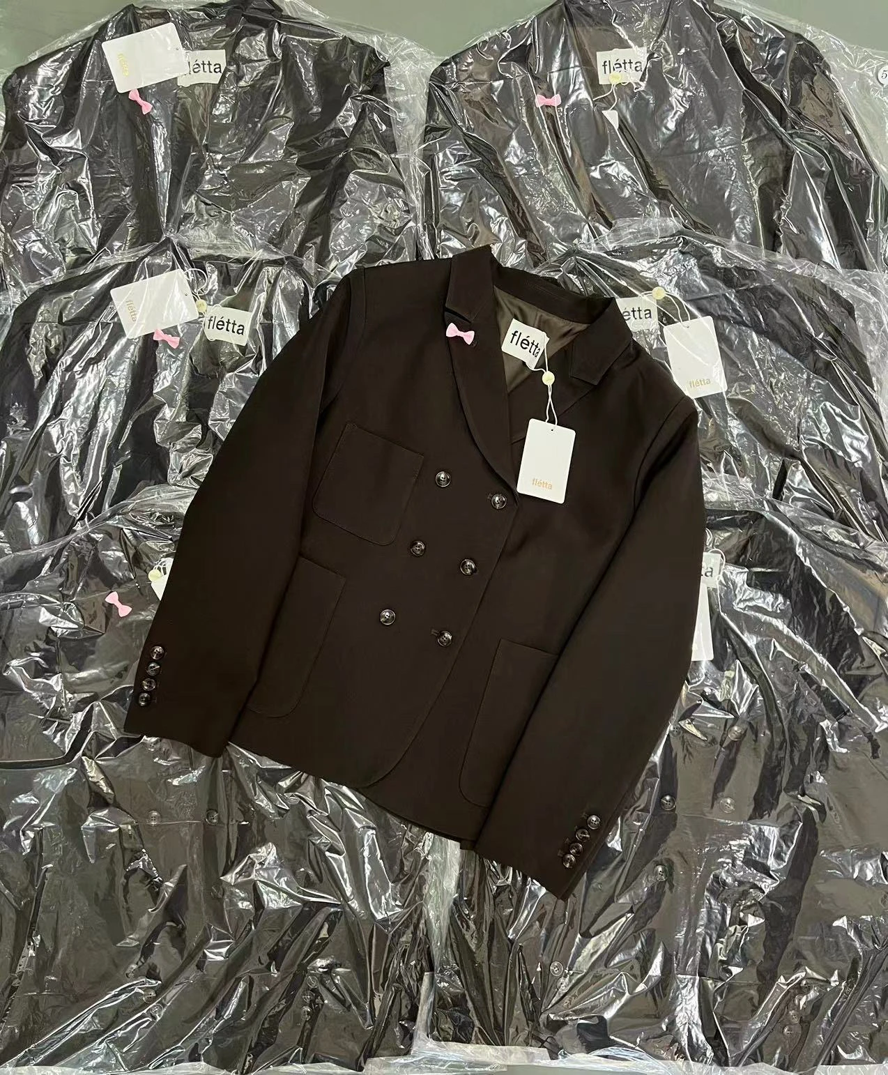 Classico doppiopetto con fiocco decorato piccolo abito pendolare Sle PREON Inizio primavera Nuovo arrivo Fletta Trend