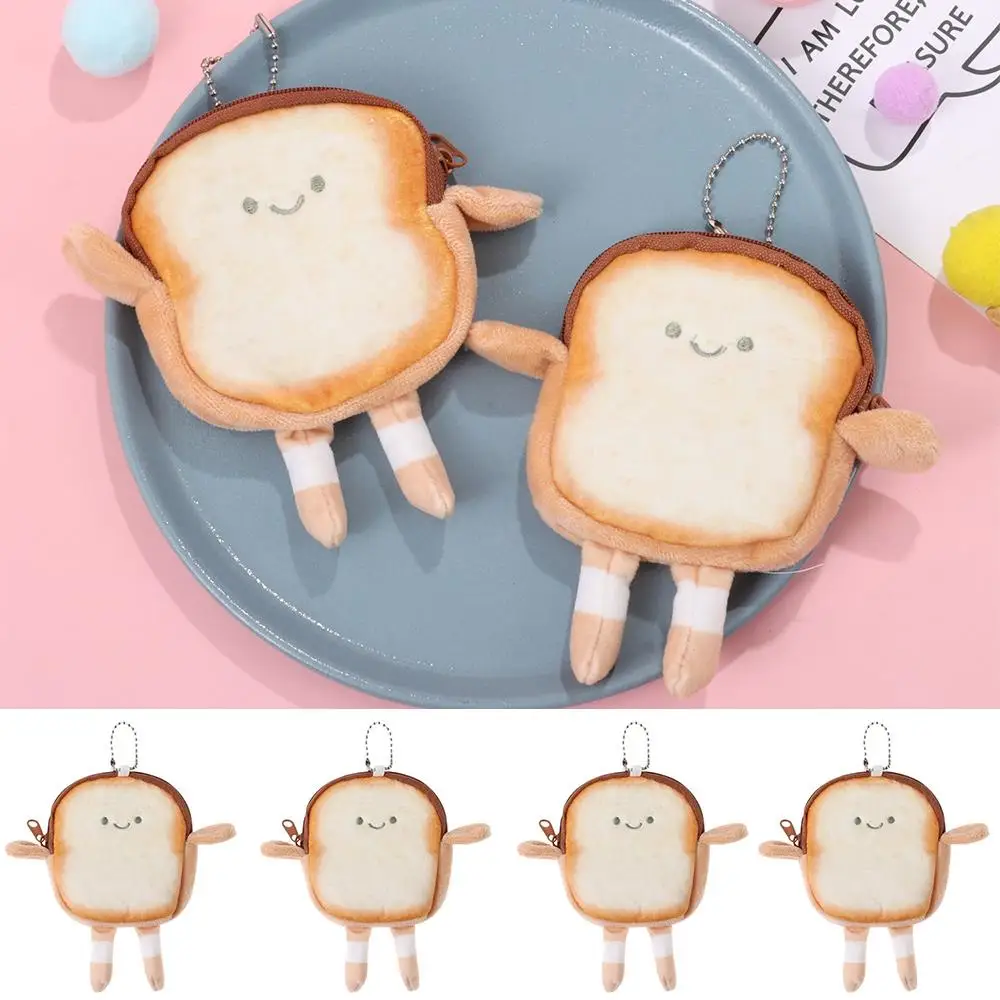 Carteira de Pelúcia em Formato de Pão Torrado de Desenho Animado, Porta-Moedas Infantil, Bolsa para Fones de Ouvido, Bolsa para Moedas e Chaves, Bolsa para Bonecas, Pingente de Aniversário