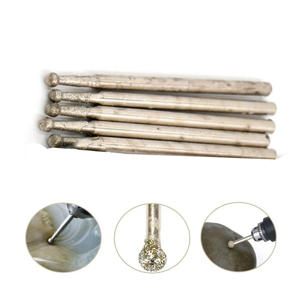 5 Pcs 0.5mm-3mm Spherical Rotating Diamond Drill Bits A 2.35mm Handle Glass Carving Grinding Carving Polishing Drill Bit Set