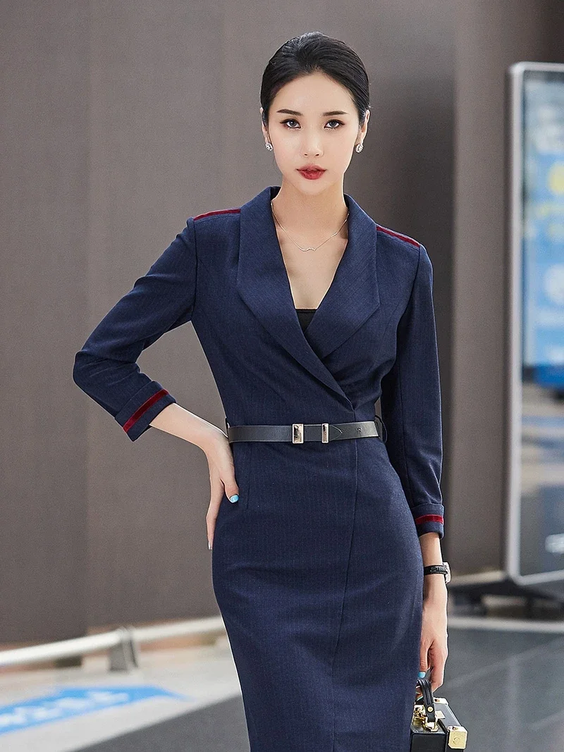 スーツの襟プロフェッショナル制服女性秋冬オフィス通勤ドレスホテルフロント美容師ジュエリーショップ作業服