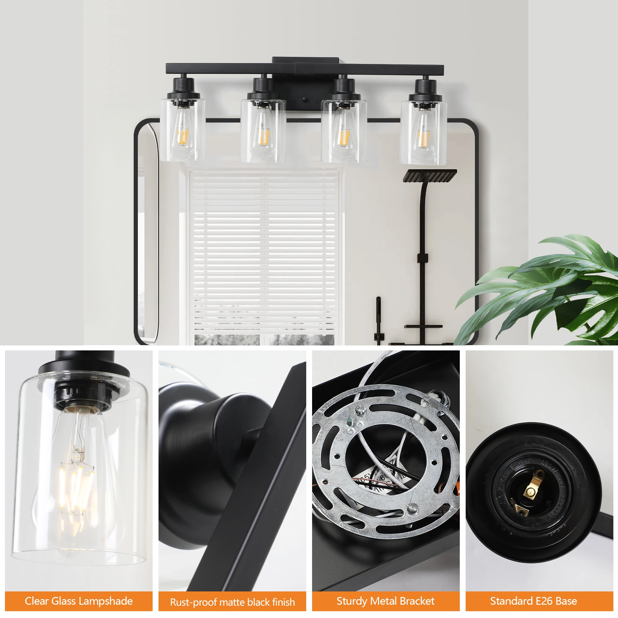 4-Lights Farmhouse Vanity Lights Fixture Rustic Bathroom Light Fixture Bathroom Sconce (Without Bulbs)