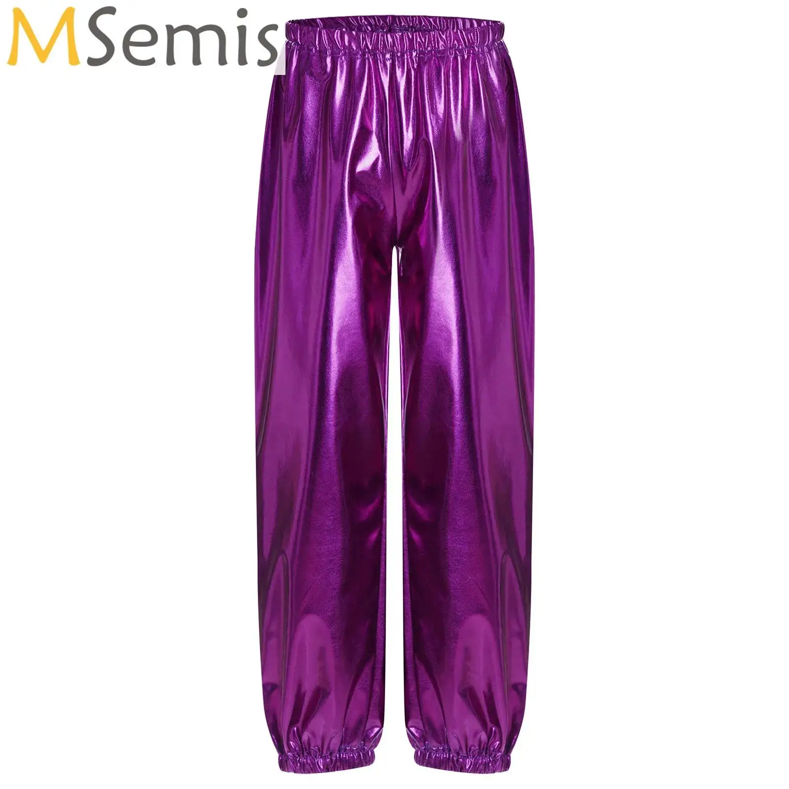 

Kids Boys Girls Metallic Harem Pants Elastic Waistband Shiny Trousers for Modern Hip Hop Street Jazz Dance Costumes Dancewear