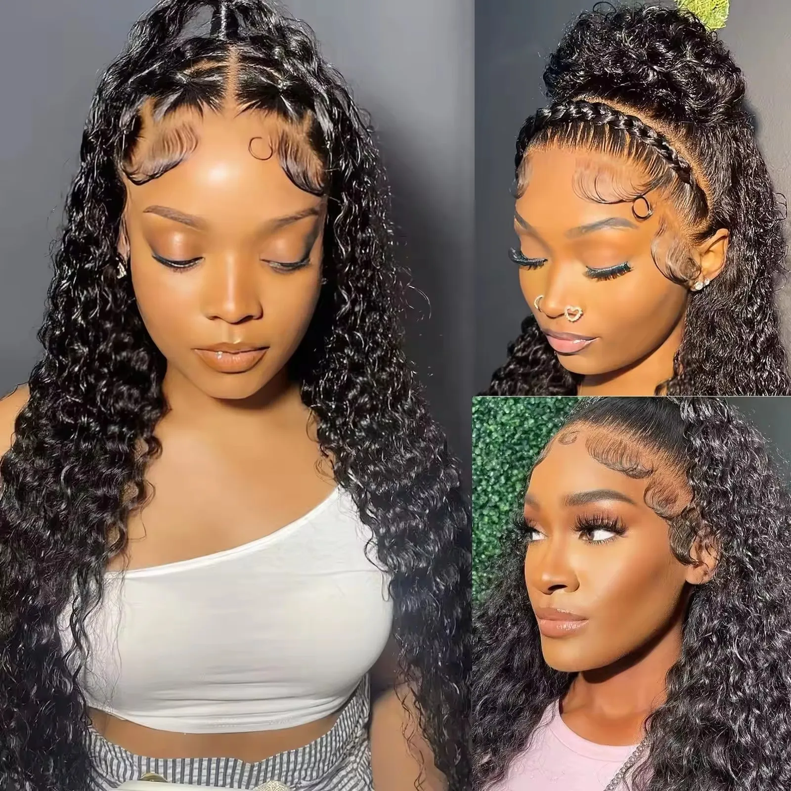 

150% Density Remy Human Hair Lace Front Wig Water Wave 360 Lace Pre Plucked Afro Kinky Curly Swiss Lace Frontal Wig Human Hair