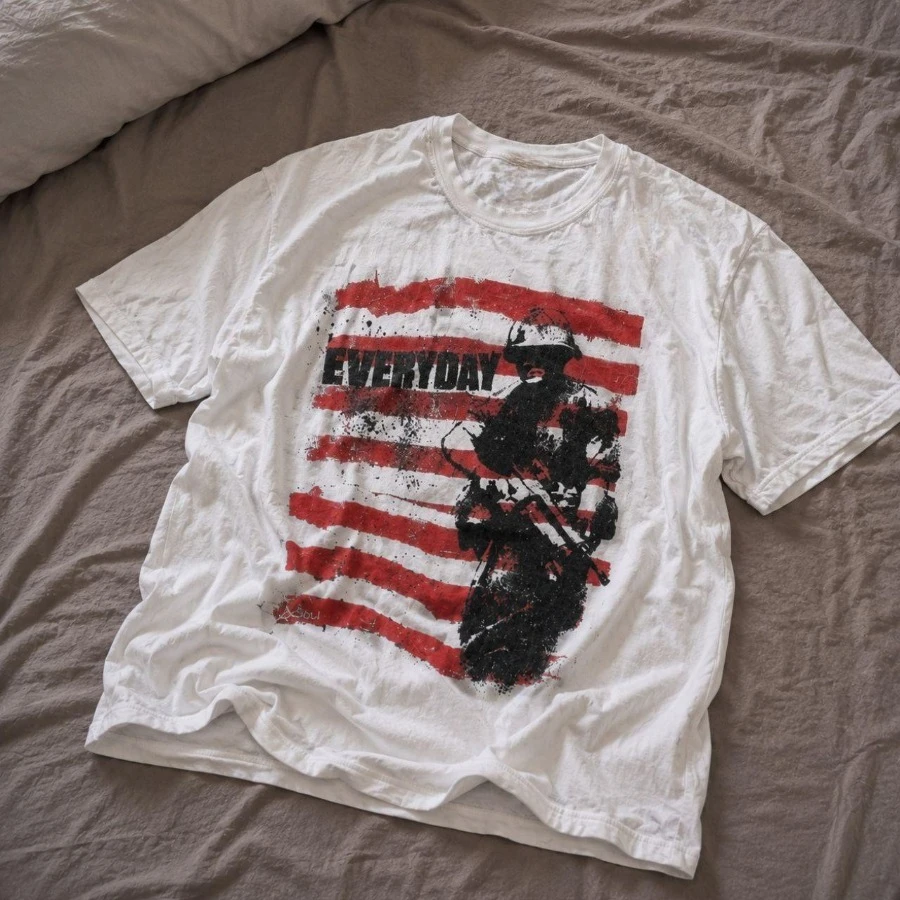 Red and Black Distressed Pattern Unisex Unisex Fit Y2K Style Underground Print Loose Fit, Retro Grunge Style, Casual