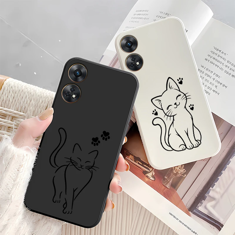 Drawing Sketch Line Cat Phone Case For OPPO Reno 8T 8 Pro 7 6 5 4 Lite 2Z 7Z 5Z 4F 5F 2F Silicon Soft Shockproof Back Cover Etui view 3