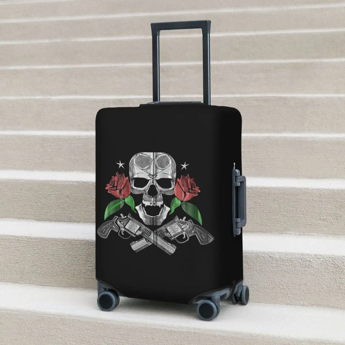 

Красные розы с пистолетами и черепом, толстовка на молнии, чехол для чемодана, эластичные защитные чехлы для дорожного багажа для 18-32 дюймов