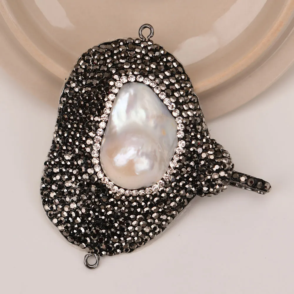 APDGG 2 Pcs Natural Big White Keshi Pearl Connector Pendant Jewelry Making DIY