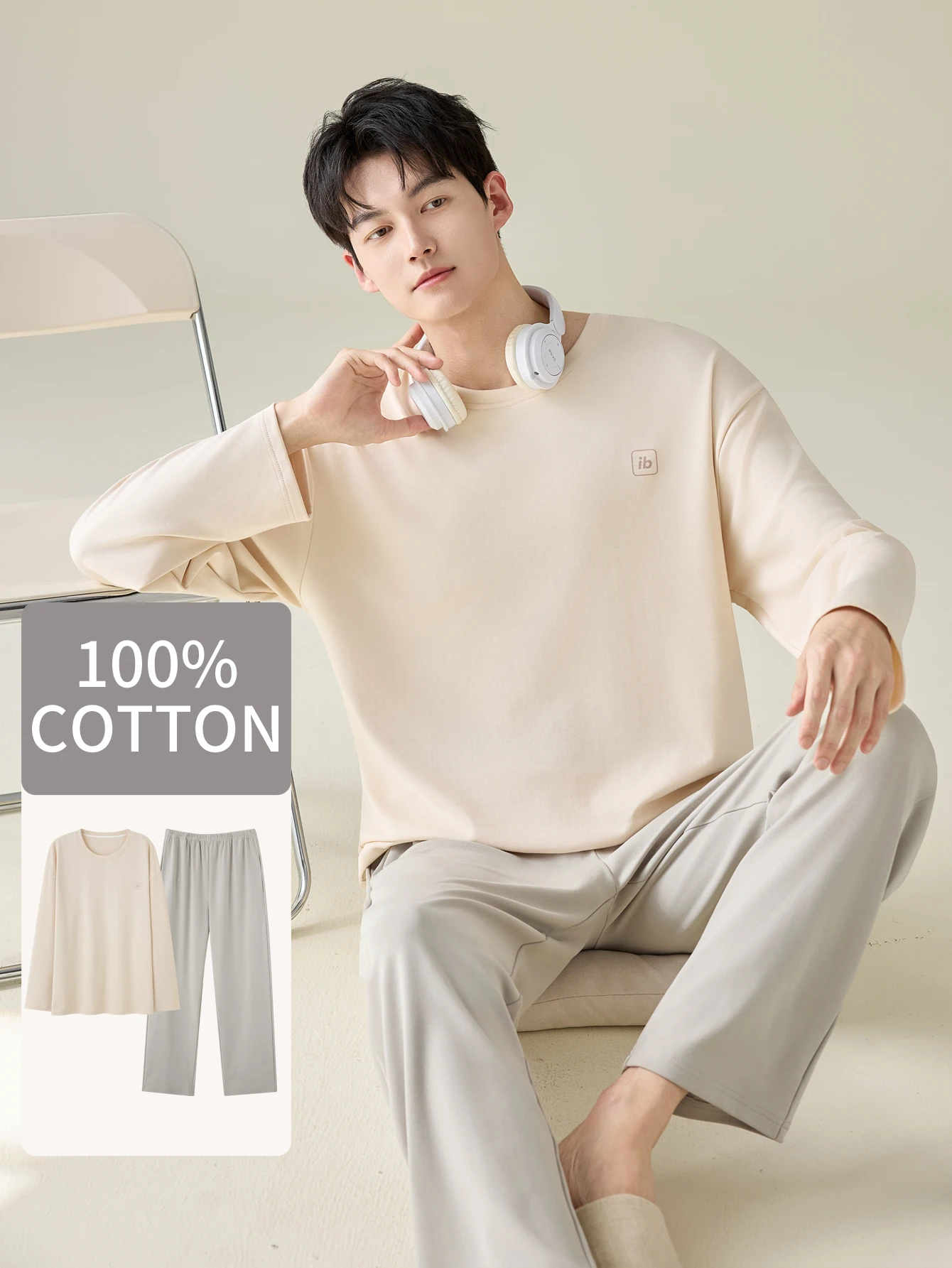 Ropa de dormir 100% algodón de manga larga para hombre, ropa de dormir de talla grande para las cuatro estaciones, conjunto de traje para el hogar de algodón puro para adolescentes para mayor calidez