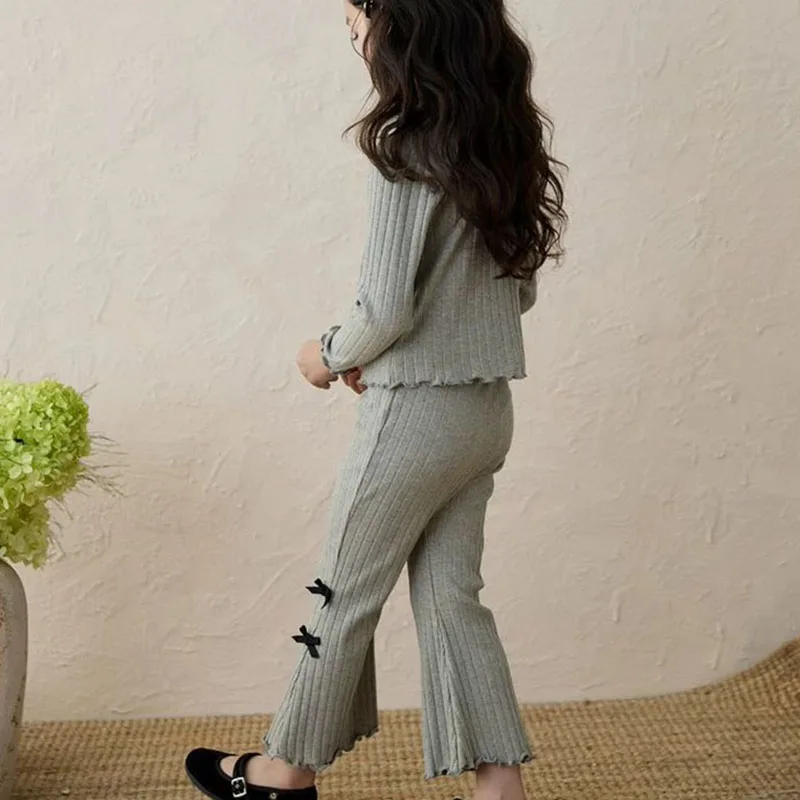 Spring Girls Clothes Sets Cotton Long Sleeve Knitted Cardigan Wide Leg Pants Suits Kids Casual Outfits Children's Clothes Sets 2