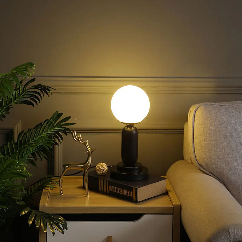 

Modern simple Nordic style bedroom bedside lamp romantic LED three-color lamp vine ball milk white lampshade creative desk lamp