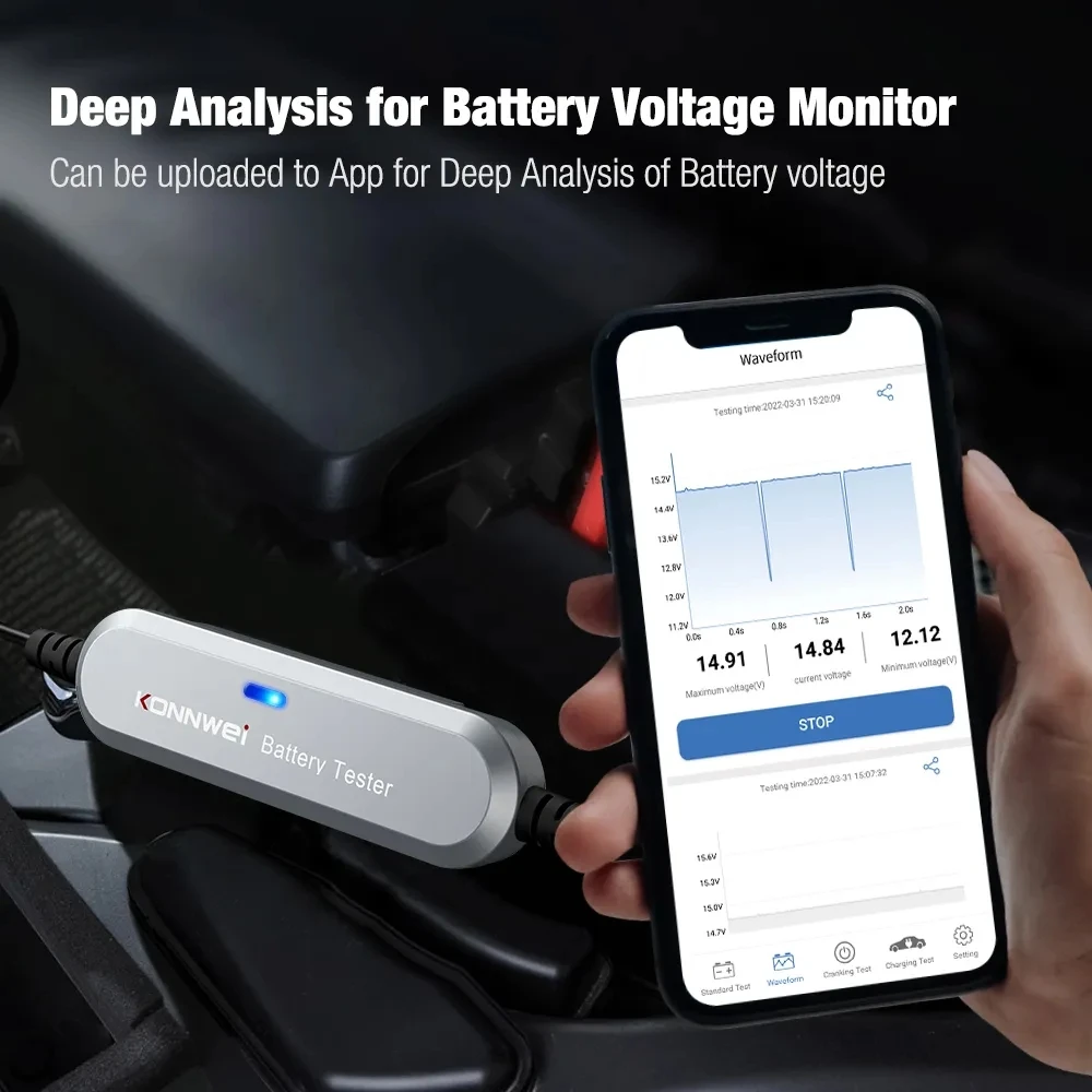 KONNWEI BK100 6V 12V Car Battery Tester Motorcycle Battery Analyzer Load Cranking Charging Tester Bluetooth for Android/IOS