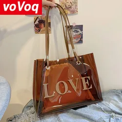 Nuevo bolso de hombro transparente con empalme de letras de amor a la moda para mujer, bolso de gelatina impermeable de ocio con bolsa interior de almacenamiento