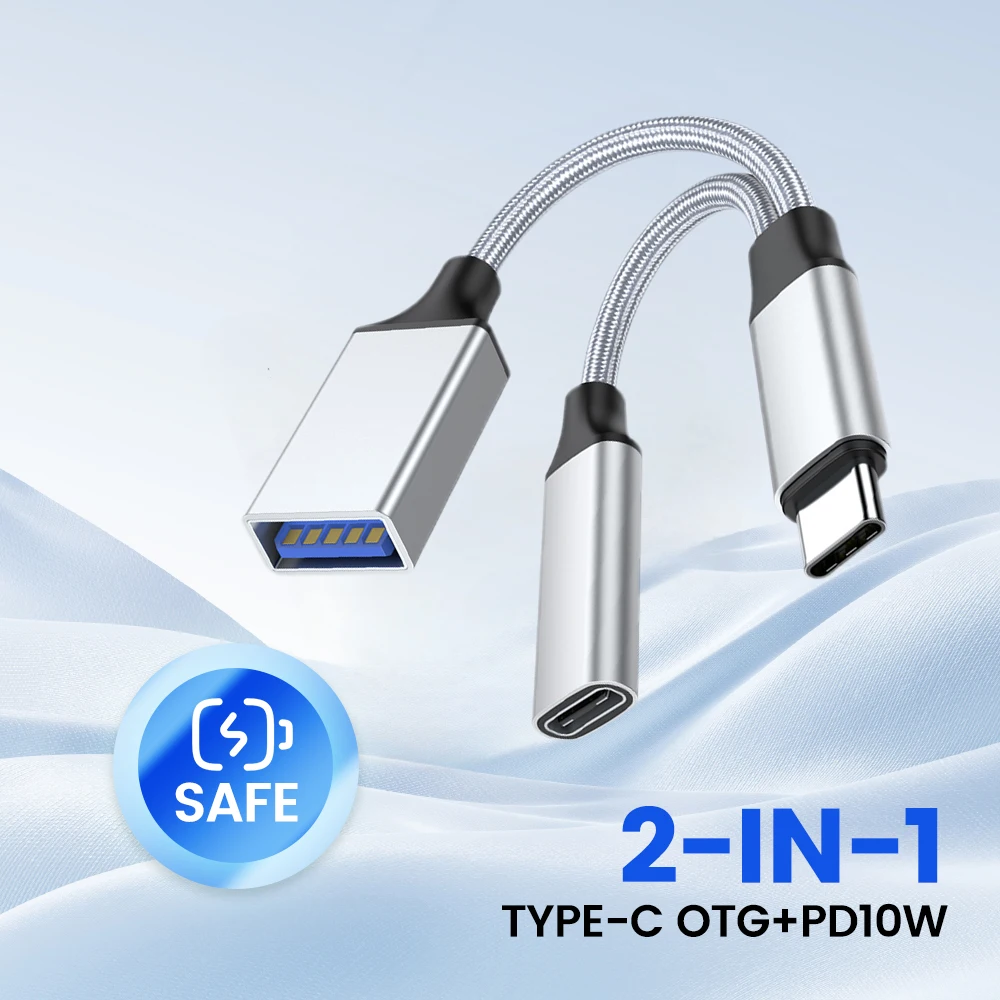 2-in-1 Type-c OTG Adapter PD10W Mobile Phone External USB Drive,one to Two Adapter Cable QC3.0 Data Transmission for iPhone iPad