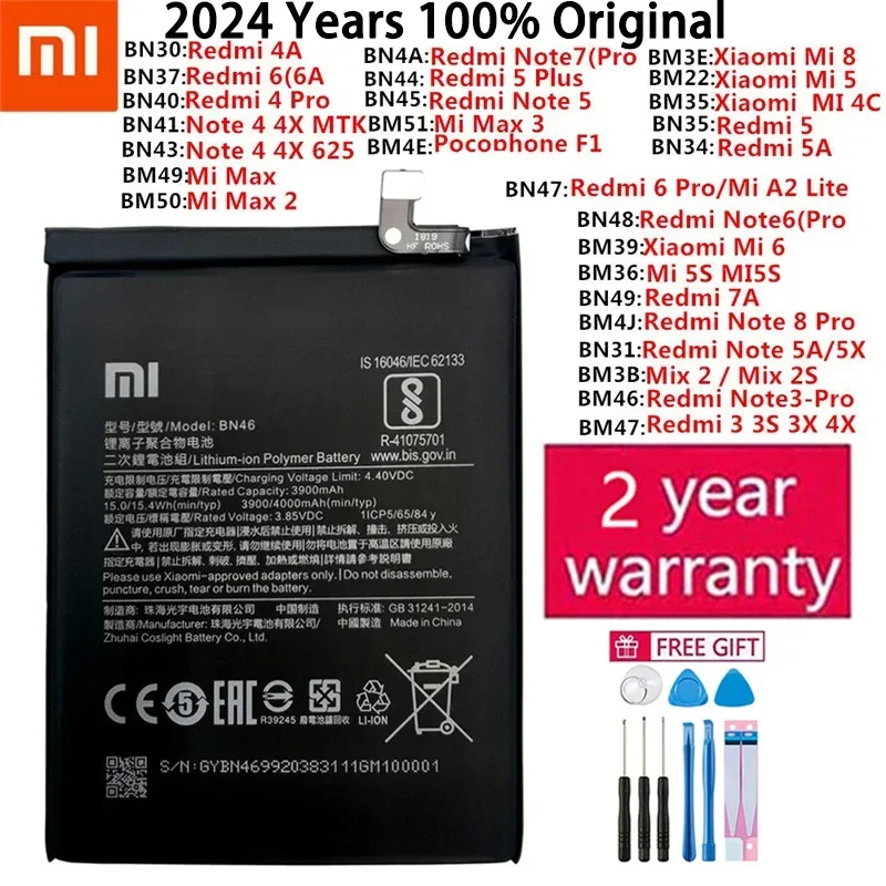 

Original Battery For Xiaomi Mi Redmi Note Mix Max 2 3 A3 3S 3X 4 4X 4A 5 5A 5S 5X M5 6 6A 7 7A 8 8T 9 SE Pro Plus Lite batteries