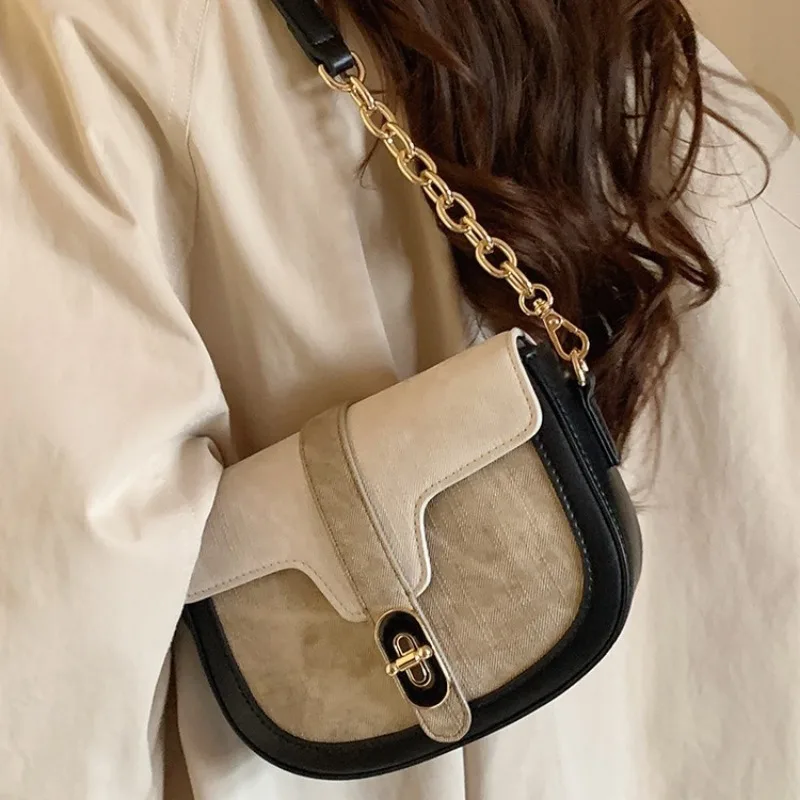 Niche Color Matching Saddle Bag 2024 New Style High-end Stylish Bag Women's Shoulder Crossbody Bag