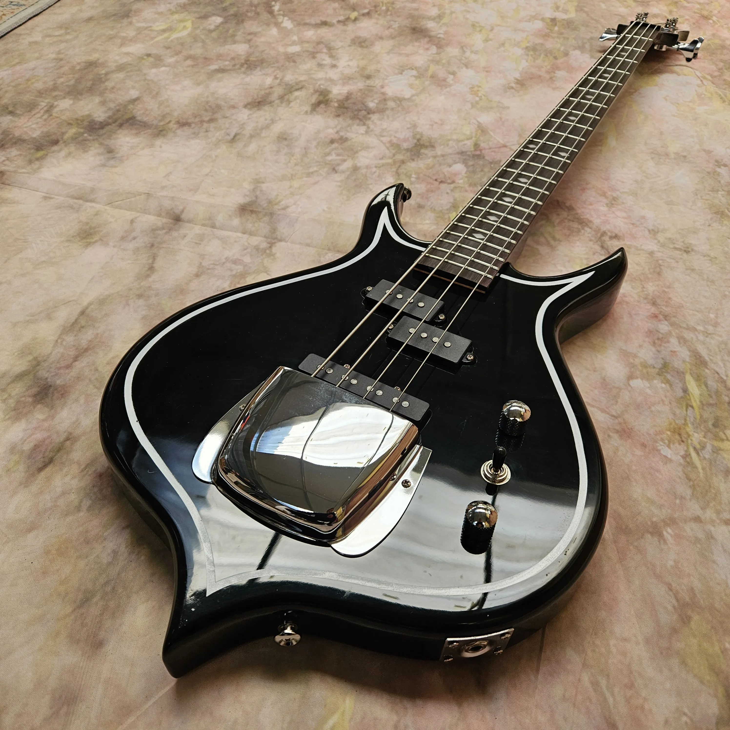 Black Bass Guitar Unique Design Four Strings Fixed Bridge SSS Pickup