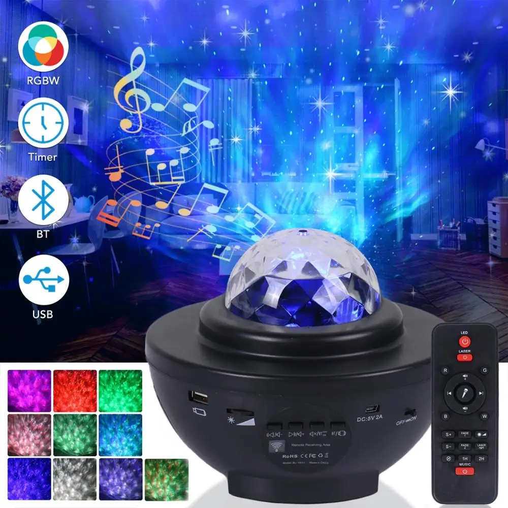 ZK50 LED Star Galaxy Projector Ocean Music Starry Water Wave Projector Light Sound-Activated Projector Light for Childrens