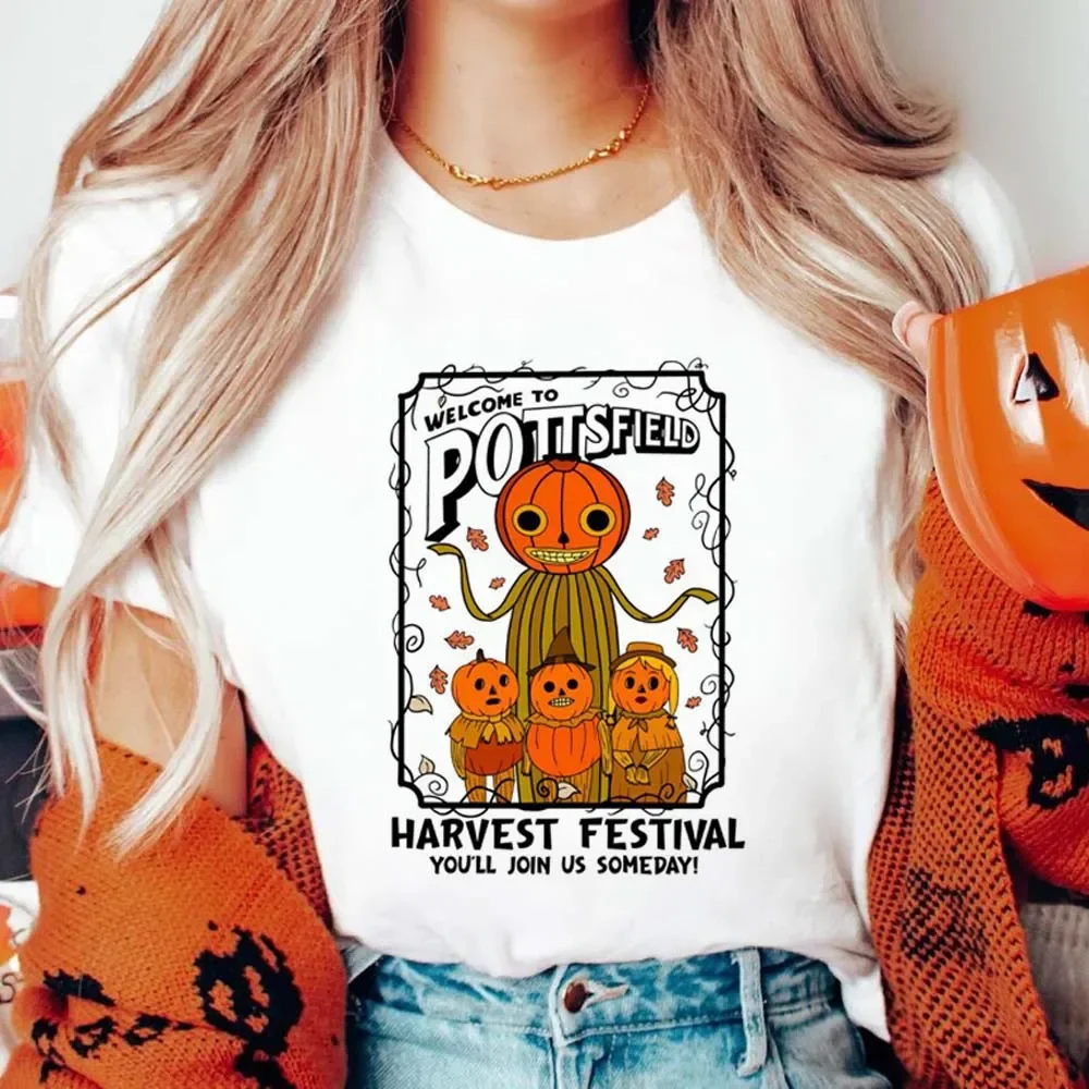 Welcome To Pottsfield Harvest Festival Printed Clothing Street Versatile Print Halloween Fun Summer Cartoon Pattern O-Neck T-Shi