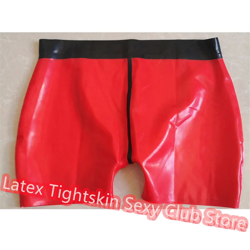 

Men Latex Panties Boxer Red with Black Sexy Fetish Shorts Handmade Underwear Club Wear for Men Cosplay Costumes