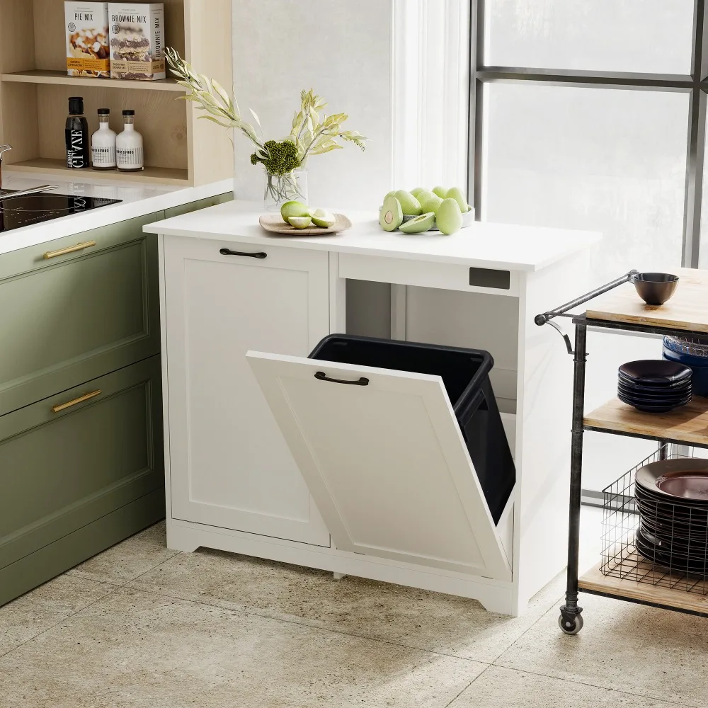 

13 Gallon Kitchen Trash Can, Laundry Hamper Cabinet with Handles and Deodorizer Device, White