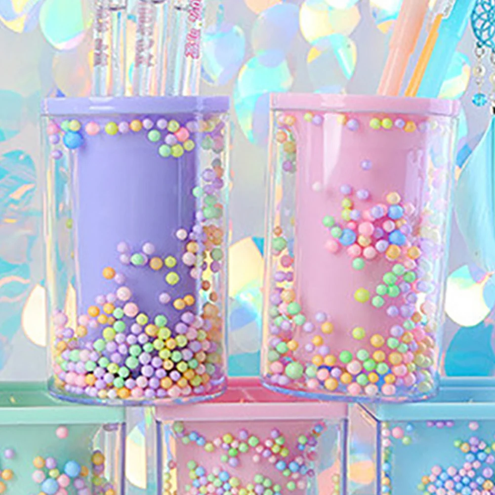 

2pcs Acrylic Holder Pencil Cup Pink Acrylic Pen Cup Purple Round Desk Organizer Storage Container