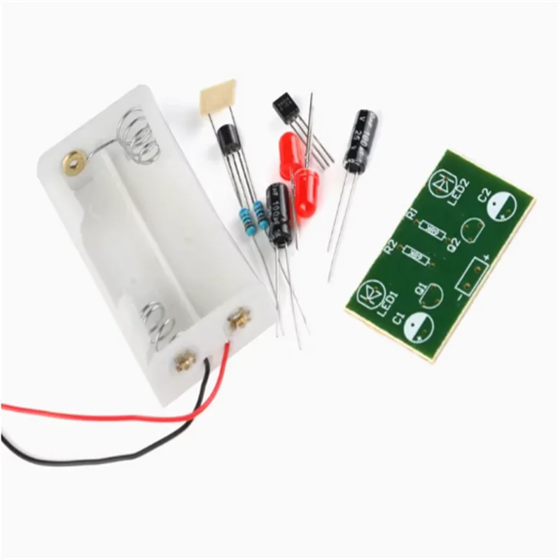 New Original Simple LED flashing circuit kit/transistor Multi-Harmonic Oscillator Blinking light loose parts/with battery box