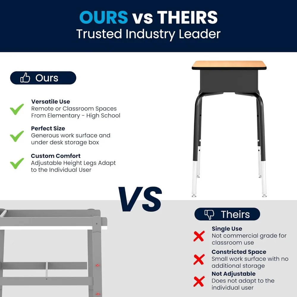 Height Adjustable Student Desk with Metal Book Box, Open Front Design for Classroom or Home Learning, Natural/Black