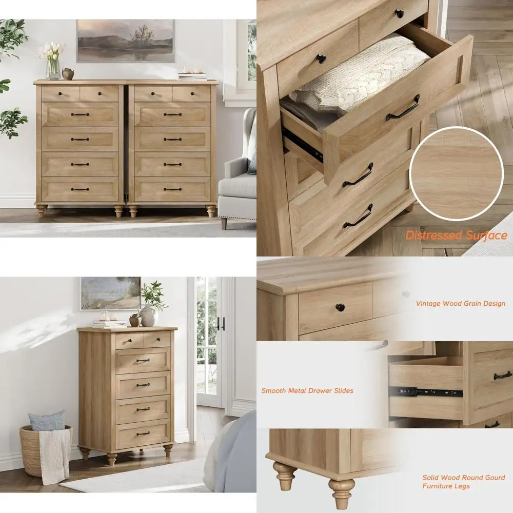 طقم خزانة غرفة نوم من خشب البلوط مكون من 10 أدراج مع صندوق عريض ومنظم خزانة خشبية #1