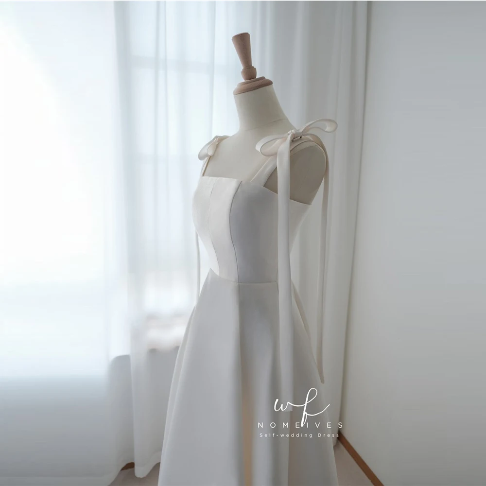 Korean style suspender wedding dress Simple Elegant Square Neck Crepe A-line Minimalist Wedding Dress Bridal Gowns