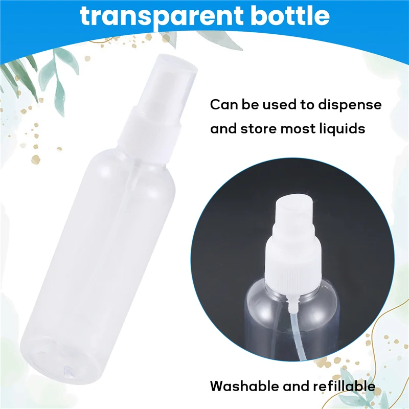 50 Uds. Atomizador de Perfume de plástico transparente de 100 Ml pequeño Mini botella vacía recargable con pulverizador juego de botellas de viaje