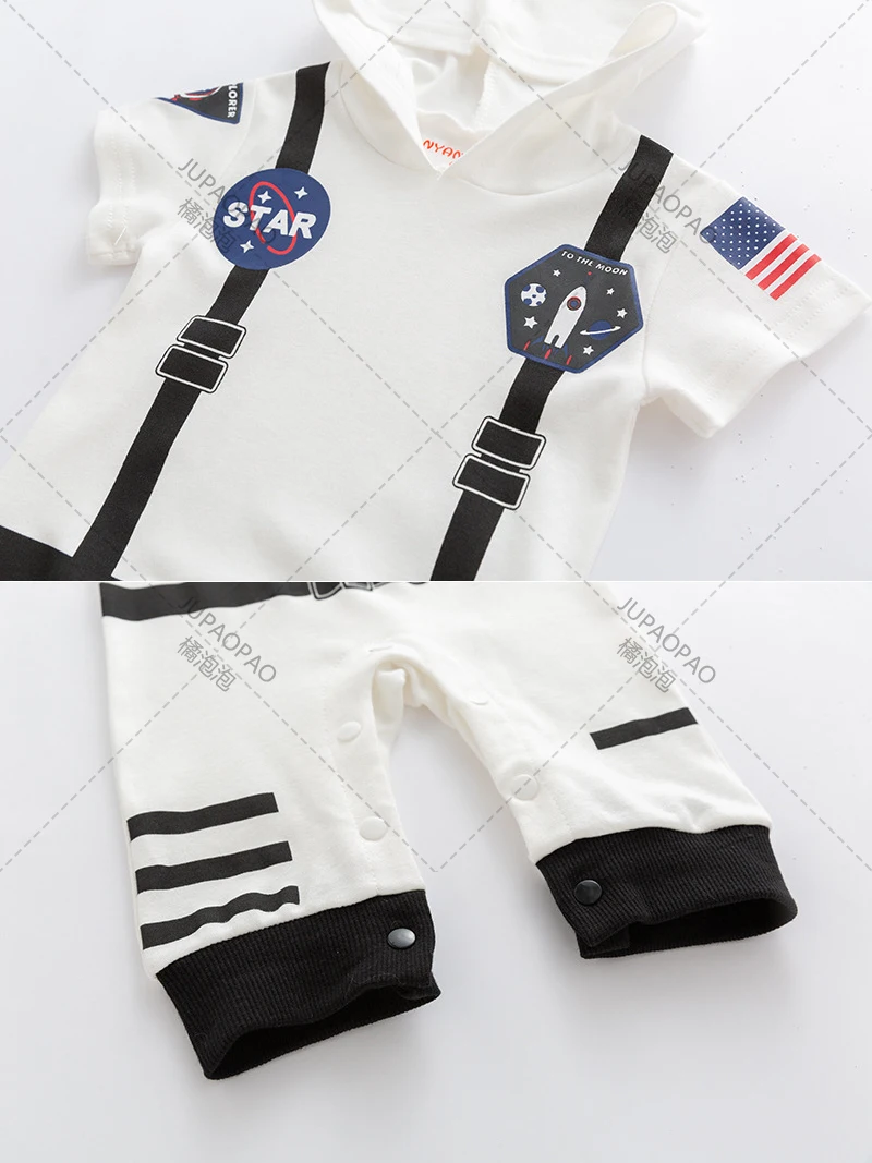 Summer Short Hoodie Astronaut Costume Romper For Baby Boys Girls Space Suit Jumpsuit Halloween Birthday Outfit Cosplay Anime