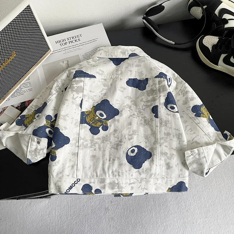 صبي وفتاة سترة معطف الربيع والخريف جديد للأطفال موضة الكرتون طوق الدنيم سترة ملابس الطفل 80-120 سنتيمتر