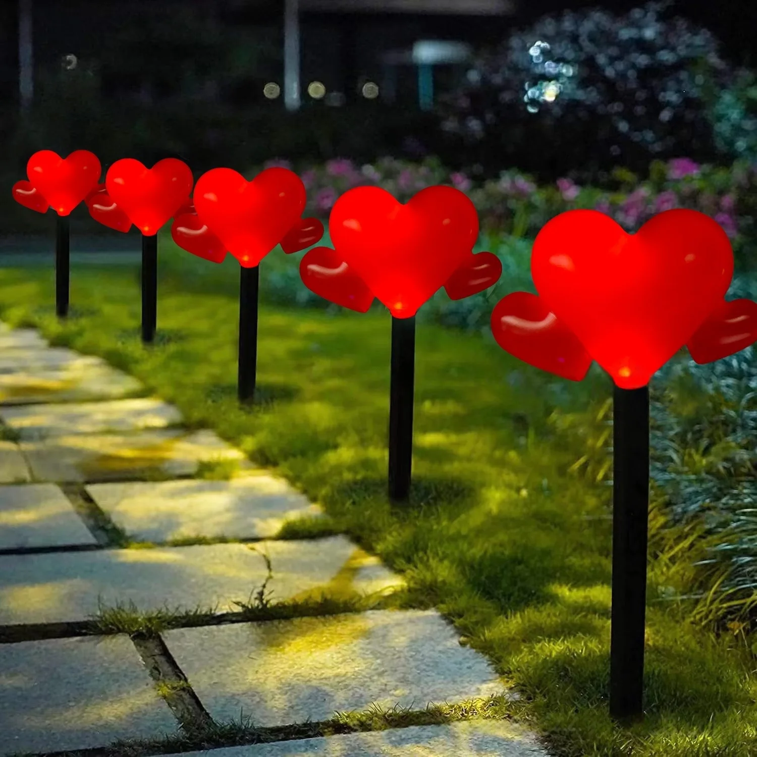 5Pcs/Set Valentine's Day Heart Pathway Lights Solar Powered Bear Love Garden Lights For Patio Holiday Party Decoration N017