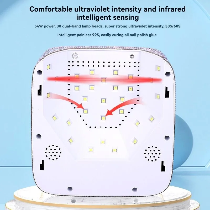 A36T-S50 Lampada per unghie LED wireless diamantata - 30 perline, doppia luce, lampada polimerizzante per manicure ricaricabile Spina UE