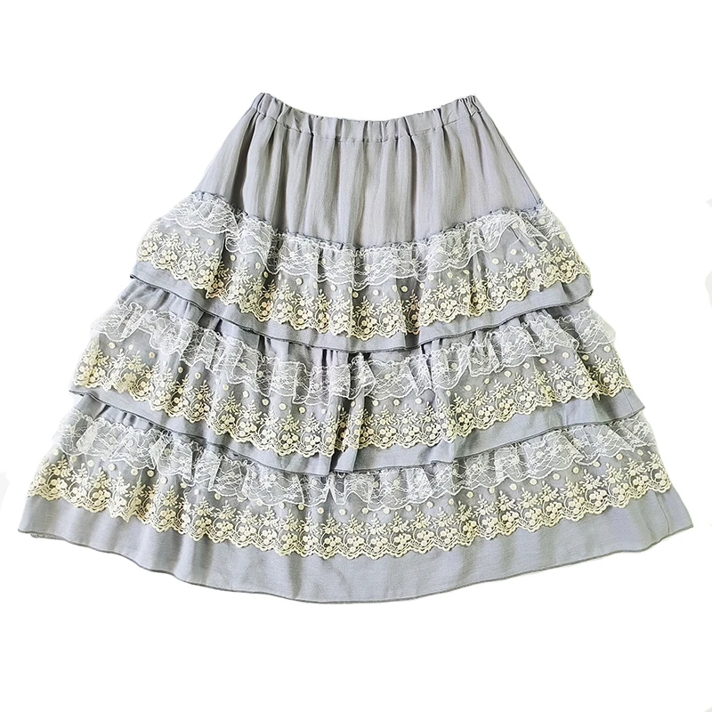 Harajuku หวานญี่ปุ่น Fairy Multi-Layer ลูกไม้กระโปรงเสื้อผ้าผู้หญิงสีฟ้า Patchwork เค้กกระโปรงหญิงครึ่ง Kawaii กระโปรง A072