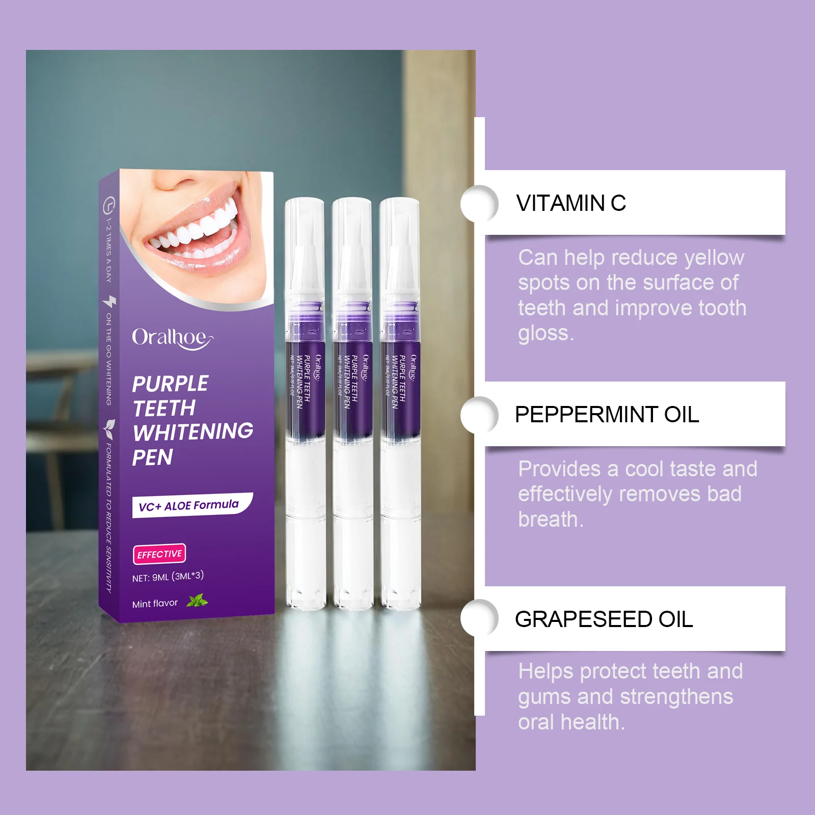 قلم العناية بالأسنان الأرجواني ينظف الفم لإزالة بقع الدخان بقع الشاي بقع الأسنان منعش تنظيف مريح للأسنان 2026