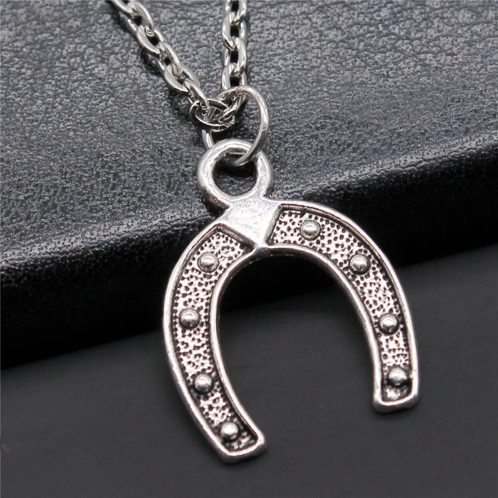 Dropshipping Antique Silver Color 23x18mm Horseshoe Horse Shoes Pendant Necklace For Women