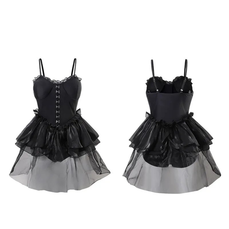 Dulce negro moda coreana traje de baño Mini Slip vestidos con volantes Culottes una pieza Push Up traje de baño borde de encaje vacaciones ropa de playa