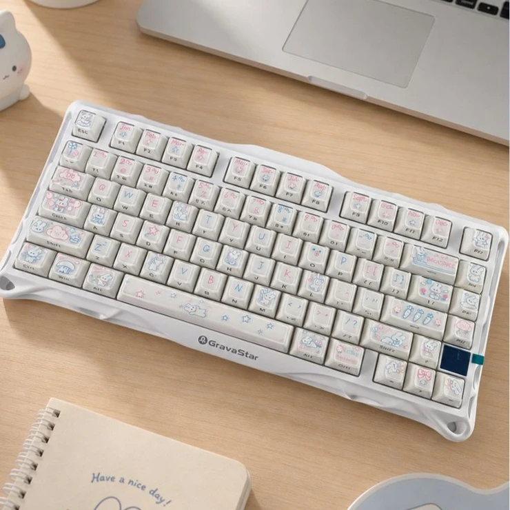 Cute Rabbit Crystal Keycap MDA Profile PBT+PC Material Double-shot Molding Ins Style Keycaps for MX Switch Mechanical Keyboard