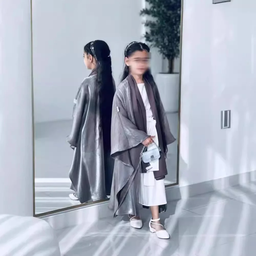 

New Muslim kids Girls Abaya Inner Dress 2 piece set Long Kaftan enfant Summer Robe Kebaya Kids Clothes For Gift 5-12T