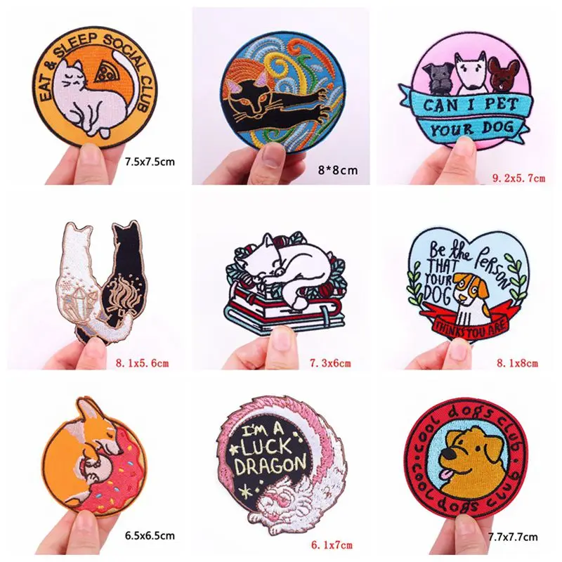 Prajna 10PCS Iron On Patches DIY Animals Embroidery Patch Cartoon Applique Embroidered Patches On Clothes Cat Dog Unicorn Badges