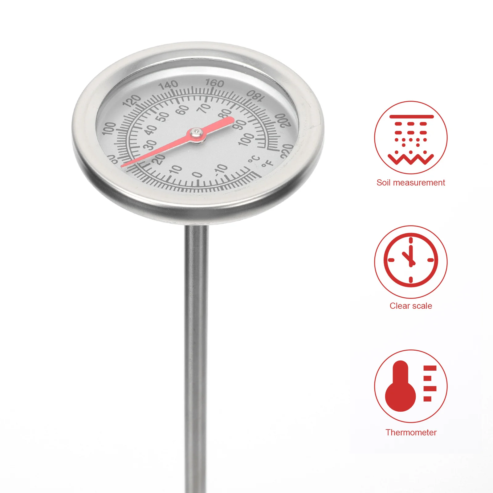 

Soil Thermometer 50cm Stainless Steel Elongated Probe -10-100℃ Gardening Tool Compost Temperature Measuring Instrument