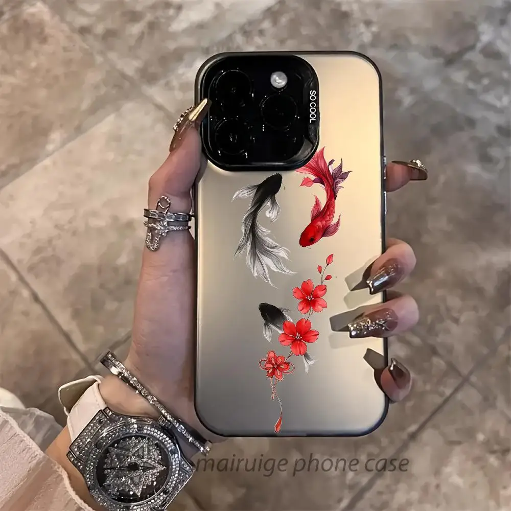 

Стильный красный, черный чехол для телефона Koi, противоскользящие и противоударные чехлы для телефонов, подходит для iPhone 16, 15, 14, 13, 12, 11 Pro Max plus mini se