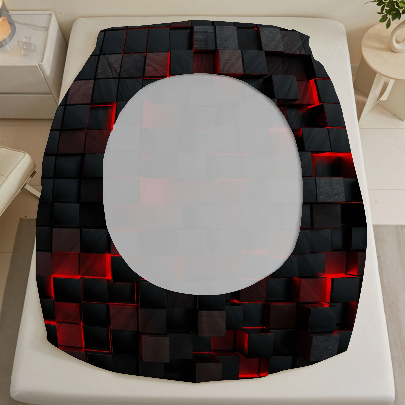 1 Stück 3D Rot-Schwarzes Pixel-Gitter Spannbettlaken Modern Tech-Inspirierte Bettwäsche Weicher Atmungsaktiver Mikrofaser-Matratzenbezug für Schlafzimmer – Detail 8