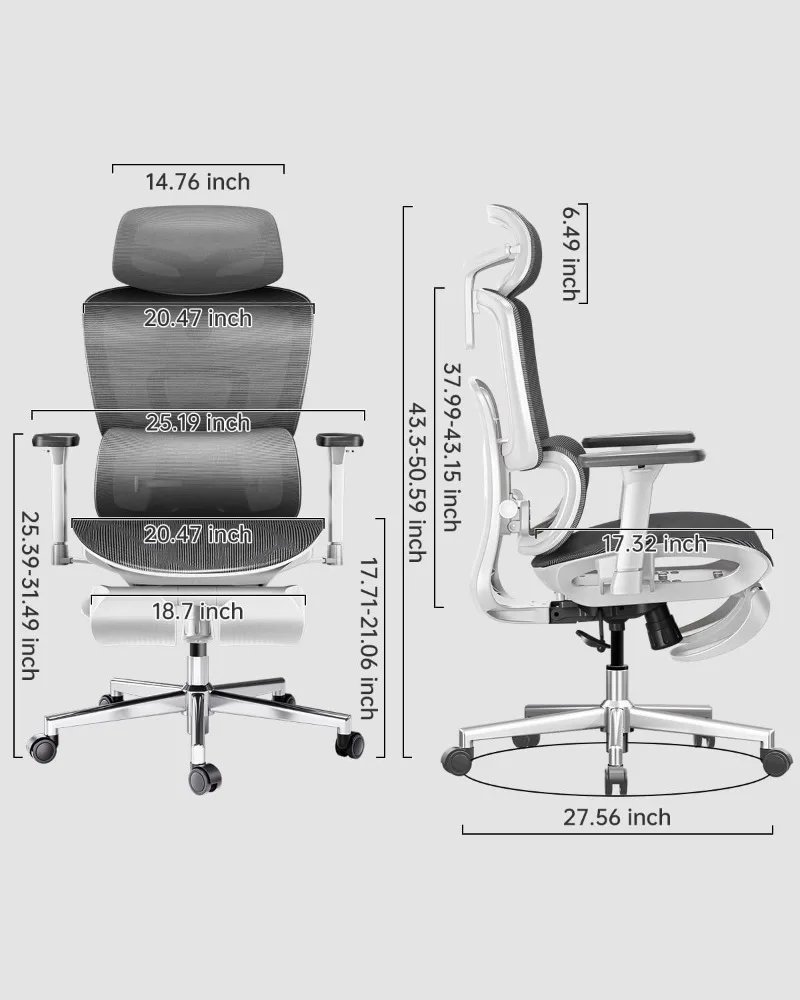 Chaise de Bureau Ergonomique avec Accoudoirs 3D Réglables, Support Lombaire Réglable, Dossier Haut pour Chaise d'Ordinateur, Blanc