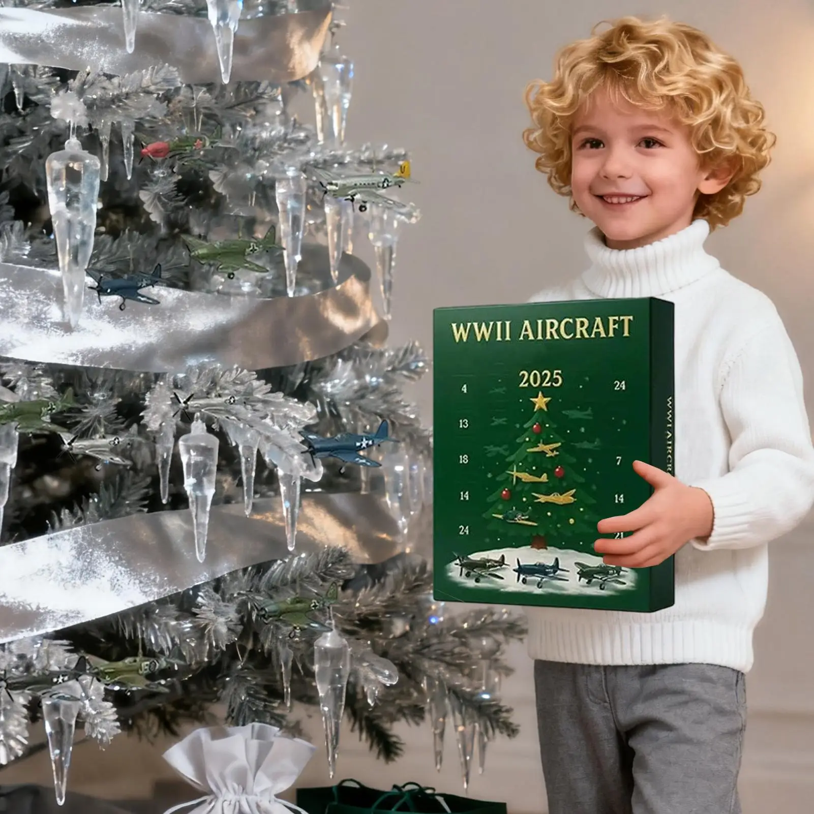 Calendrier de l'Avent 2025 en 3D avec compte à rebours de Noël sur 24 jours, calendrier de l'Avent unique pour collectionneurs d'aviation et décoration de vacances, cadeau pour les amateurs d'avions