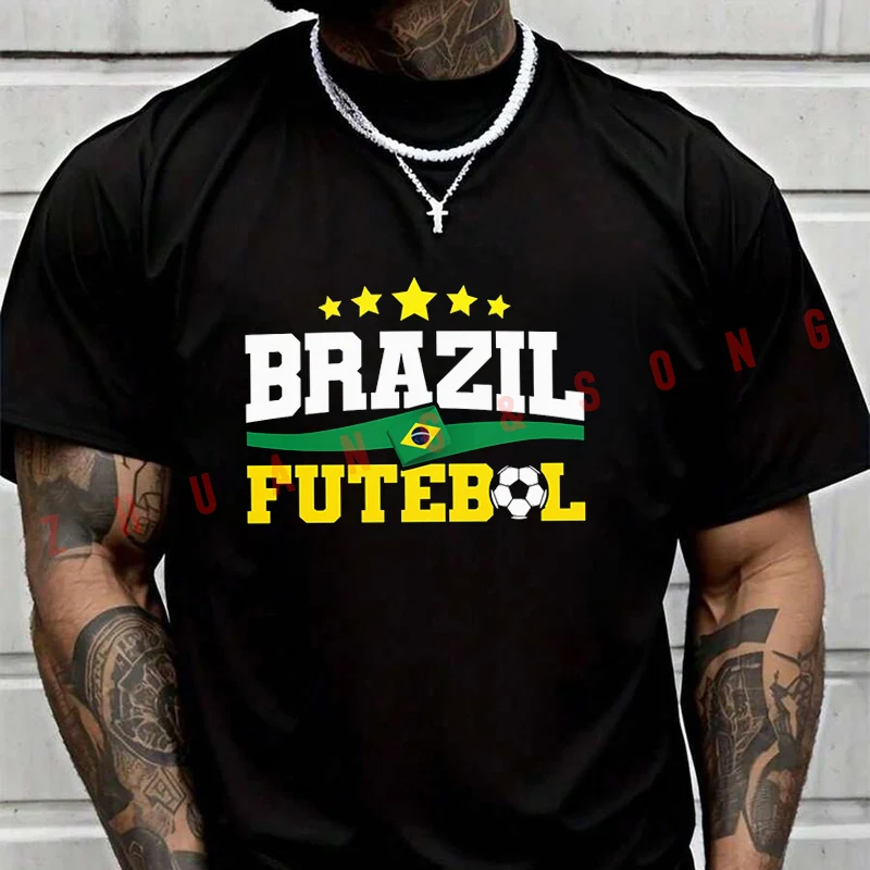 

Brazil Soccer Team Print Men's Fashion T-shirt Casual Trendy Tshirts For Summer Comfortable Short Sleeve Tops