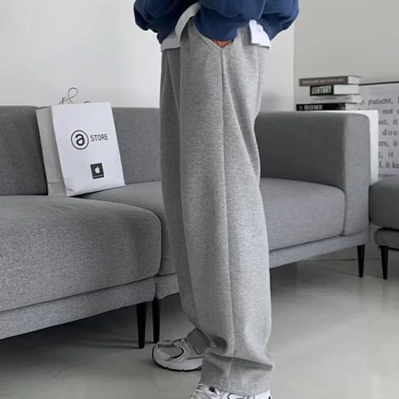 QWEEK Casual Grey Sweatpants Men Joggers Sports Baggy Basic Pants Women Korean Fashion Wide Leg Jogging Vintage Thin Trousers